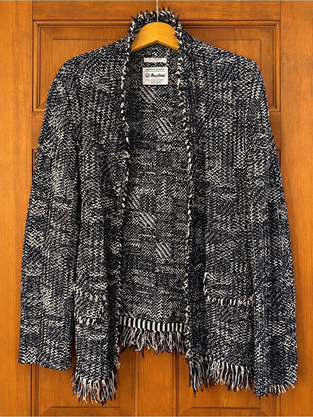 MM Lafleur X Yonetomi Black and White Bouclé Fringe Cardigan NWOT